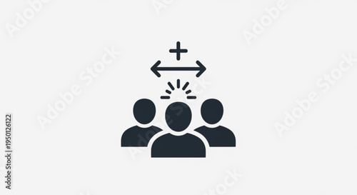 Three people icons with plus sign and arrows for teamwork and collaboration concept