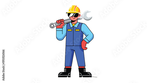 Mechanic with a Wrench: A strong and capable mechanic, clad in work attire, confidently carries a large wrench over their shoulder. The image conveys skill, reliability.