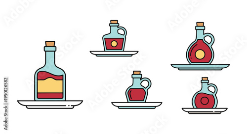 Vinegar Bottle Plate Line art minimal contemporary abstract color vector
