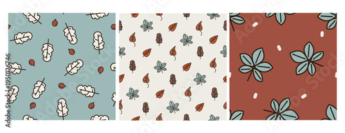 cute hand drawn coordinate seamless vector pattern illustration set with leaves and season elements