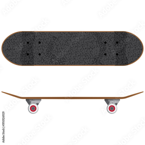 skateboard top and side view.