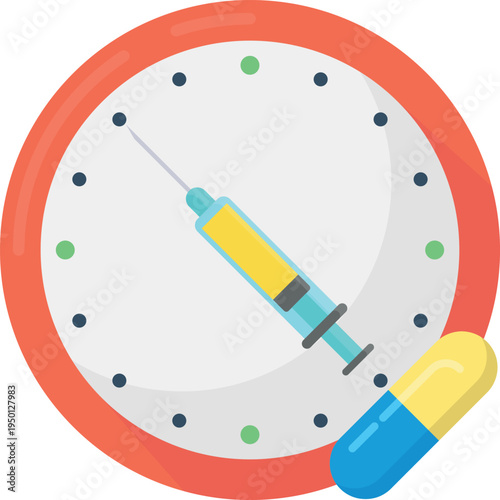 A clock with a syringe and a pill, representing the importance of timely medication administration.
