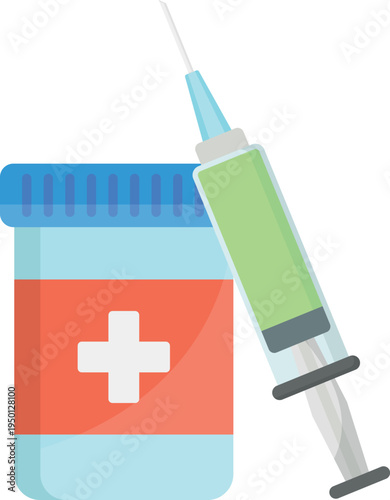 A syringe and a medicine bottle, representing tools for administering medication.