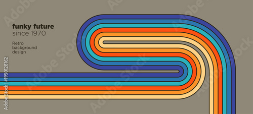 Minimalist retro pattern design in 1970s style with colorful striped shapes. Vector illustration.
