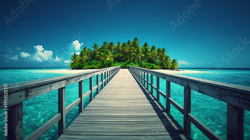 Wallpaper Mural Serene tropical island getaway with wooden pier to paradise Torontodigital.ca