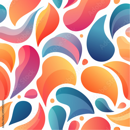 Abstract seamless pattern with flowing organic shapes, vibrant gradient colors, modern artistic style, smooth curves, high resolution repeating design
