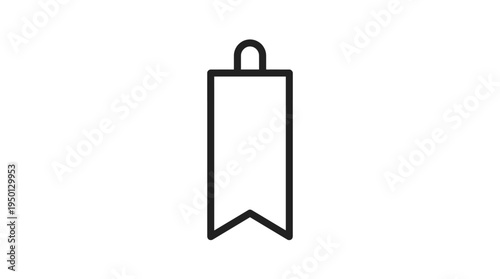 Minimalist black-and-white bookmark icon shaped like a vertical ribbon with pointed bottom and loop at top, symbolizing saving, marking, or referencing content in digital apps and user interfaces.