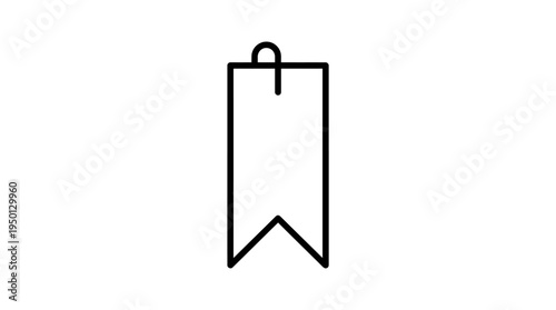 Minimalist black-and-white bookmark icon shaped like a vertical ribbon with pointed bottom and loop at top, symbolizing saving, marking, or referencing content in digital apps and user interfaces.