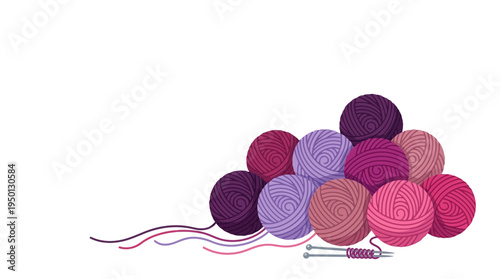 collection of purple and pink yarn ball with knitting needle