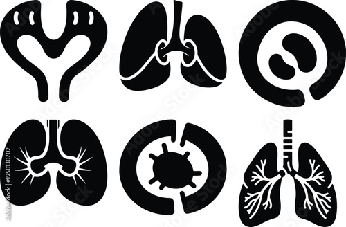 Human Lung Anatomy Icons Set Medical Symbol Collection Vector Illustration