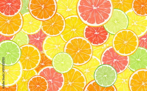 輪切りシトラスの敷き詰め背景_横