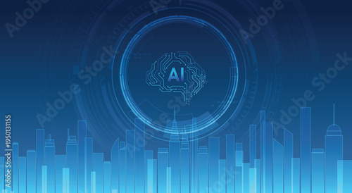 AI and the Future of Cityscapes: A futuristic visualization of artificial intelligence interacting with a cityscape, illustrating the technological advancement and the evolving urban environment.