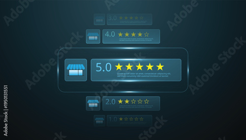 Digital Star Ratings: A sleek, modern design showcases star ratings for a store, highlighting the importance of customer feedback and satisfaction.