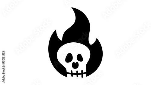 skull on fire, black isolated silhouette