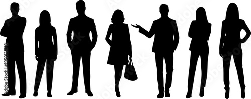 Business people silhouettes collection, professional men and women standing poses, corporate team characters, office workers set, flat vector illustration