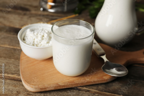 Glass of fresh kefir and bo...