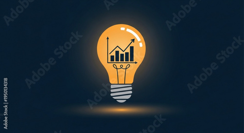 Glowing light bulb with business growth chart and graph inside on dark background symbolizing innovative ideas and financial success