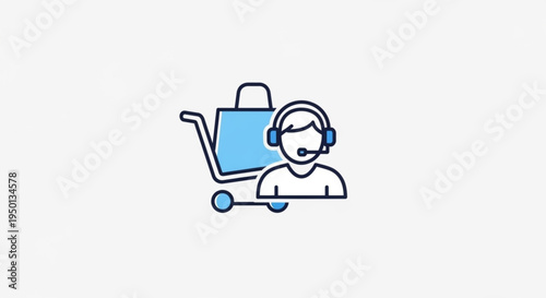 Customer service representative with shopping cart and headset providing online support