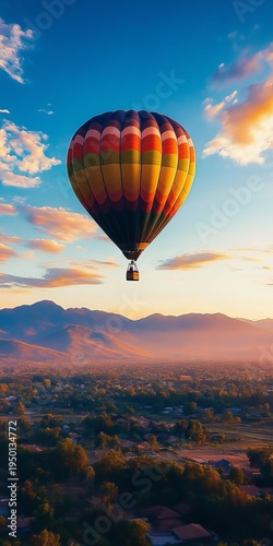 A Vibrant Hot Air Balloon Soars Above a Dreamy Landscape, Embodying Freedom and Adventure in Flight