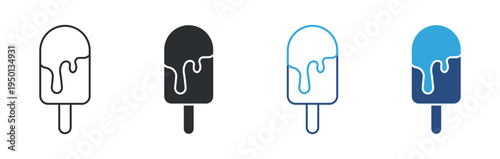 Ice cream popsicle icon set. Frozen dessert ice cream bar icon, summer sweet food concept. Vector illustration.