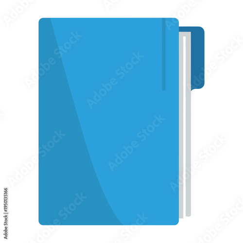 blue notebook with white pages and tab
