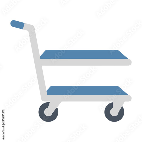 blue and gray two-tier serving cart with wheels