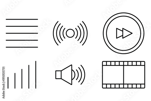 Multimedia, Audio Control Line Icons Set