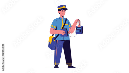 Postal Service Professional: A uniformed postal worker, a symbol of communication, standing with purpose, holding mail and bag, embodying the crucial role in connecting people