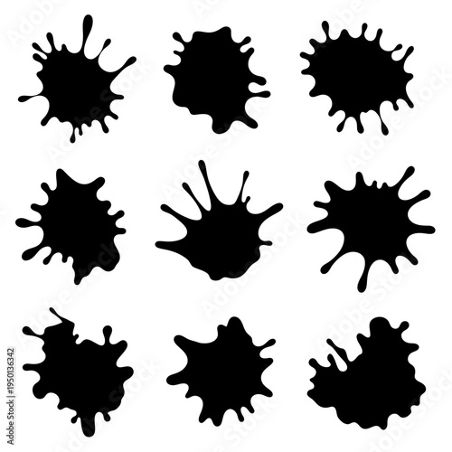 black ink splatters, abstract shapes, creative background