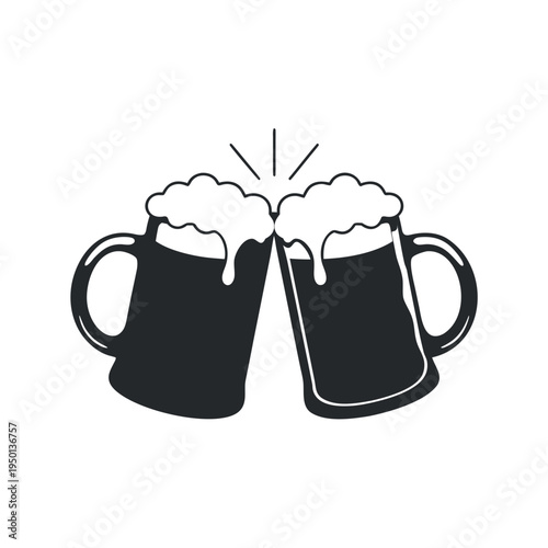 Two beer mugs clinking together with foam
