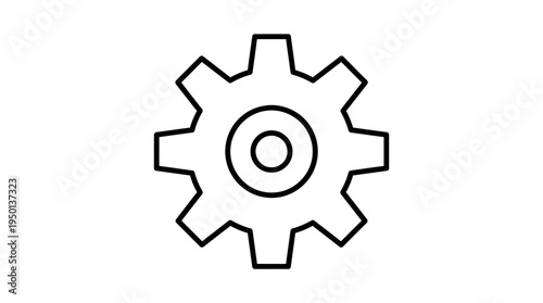 Gear icon with eight teeth, minimal outline style, clean black design, symbol for settings and tools
