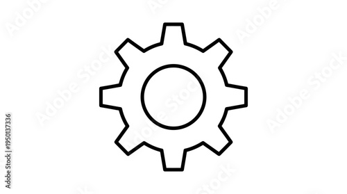 Gear icon with eight teeth, minimal outline style, clean black design, symbol for settings and tools