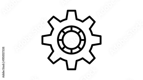 Gear icon with eight teeth, minimal outline style, clean black design, symbol for settings and tools