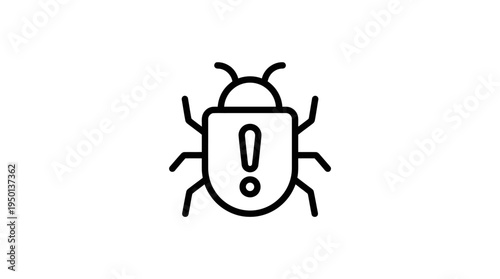Bug icon with X mark, minimal outline style, clean black design, symbol for debugging and error fix