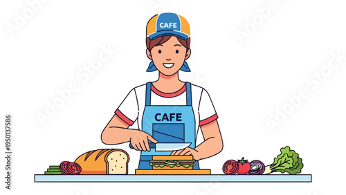 Sandwich Artisan: A skilled culinary artist crafts a delectable sandwich with precision, surrounded by fresh ingredients, and the warm glow of hospitality.