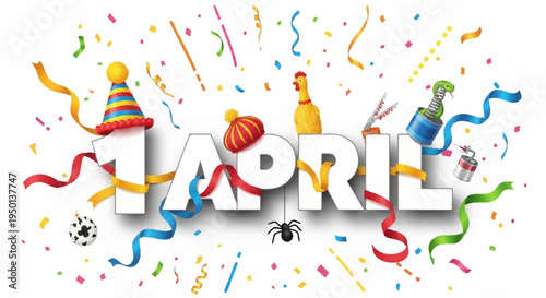 Colorful april celebration background with confetti and party decorations