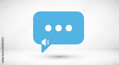 Blue speech bubble icon with speaker symbol on white background representing chat or messaging