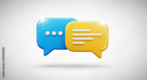 Colorful chat bubbles for communication and messaging on a white background with blue and yellow speech bubbles