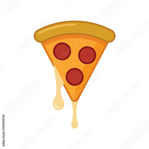 Slice of pepperoni pizza with dripping melted cheese for italian cuisine concept
