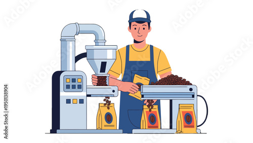 Artisan at Work: An artisan meticulously attends to the intricate process of coffee production, showcasing the transformation from raw ingredients to finished product. 