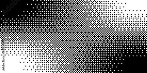 Abstract halftone bitmap background. Digital pixel texture forming modern monochrome backdrop. Decorative graphic element for poster, print, technology design