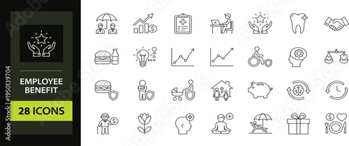 Benefit set of web icons in line style. Containing reward, bonus, loyalty, star, winner, award and more. Exclusive benefits linear icon collection