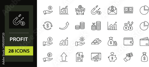 Financial profit set of web icons in line style. Money income linear icon collection. Including finance, growth, investment, payment, earnings and more. vector illustration