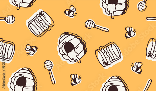 Cute honey seamless pattern background