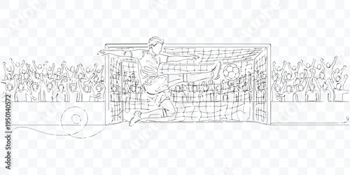 Dynamic Soccer Goal Score with Cheering Crowd Hand-Drawn Sports Action Vector