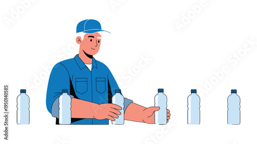 Bottle Distribution: A diligent individual meticulously organizes bottles, representing processes in industrial settings.
