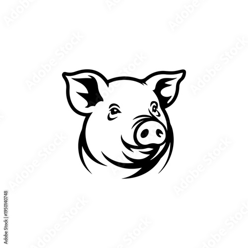 A black and white vector illustration of a pig's head. This clean and friendly farm animal silhouette is perfect for butchery logos, organic meat labels, and mascots.