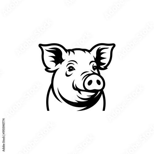 A black and white vector illustration of a pig's head. This clean and friendly farm animal silhouette is perfect for butchery logos, organic meat labels, and mascots.