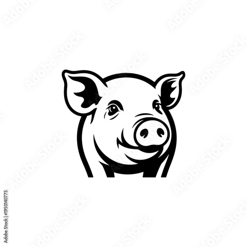 A black and white vector illustration of a pig's head. This clean and friendly farm animal silhouette is perfect for butchery logos, organic meat labels, and mascots.