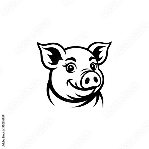 A black and white vector illustration of a pig's head. This clean and friendly farm animal silhouette is perfect for butchery logos, organic meat labels, and mascots.